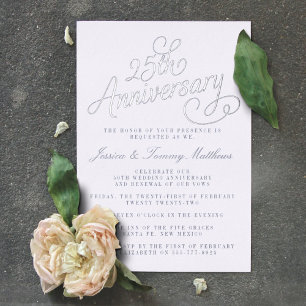 Invitation En Aluminium 25e anniversaire Mariage d'argent réel