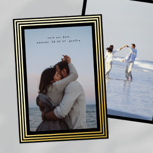 Invitation En Aluminium 2 photo enregistrer la date minimum cadres dorés