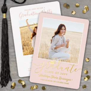 Invitation En Aluminium 2 Photo Graduation Party Blush rose et or