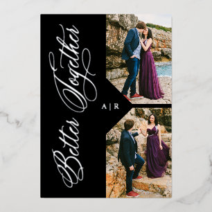 Invitation En Aluminium 2 Photos Collage argent Whimsical Luxe moderne