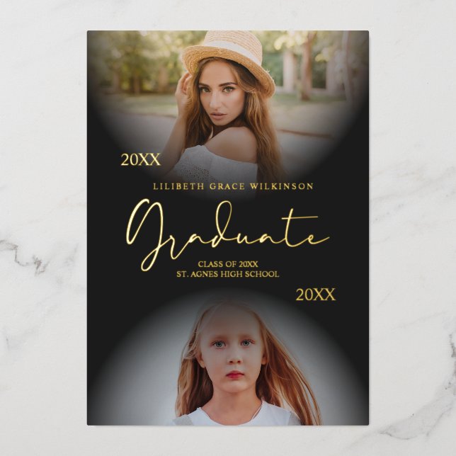 Invitation En Aluminium 2 Photos Graduation Real Golden Foil Alors & Maint (Recto)