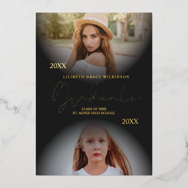 Invitation En Aluminium 2 Photos Graduation Real Golden Foil Alors & Maint (Recto)