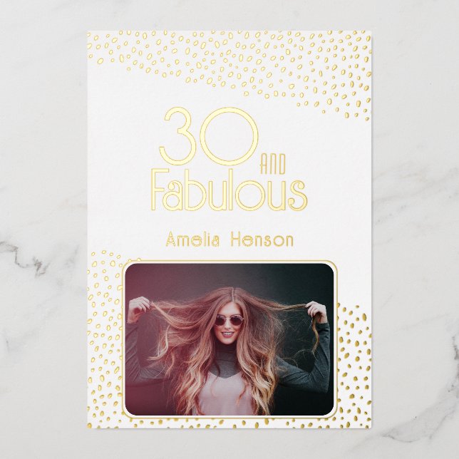 Invitation En Aluminium 30 et Fabulous Photo 30th Birthday Gold Foil Card (Recto)