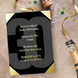 Invitation En Aluminium 30e anniversaire audacieux Luxe noir et or