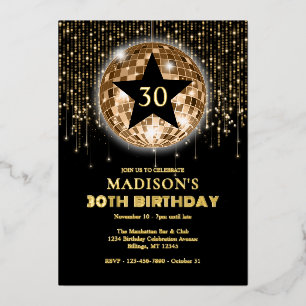Invitation En Aluminium 30e anniversaire Célébration Black Gold
