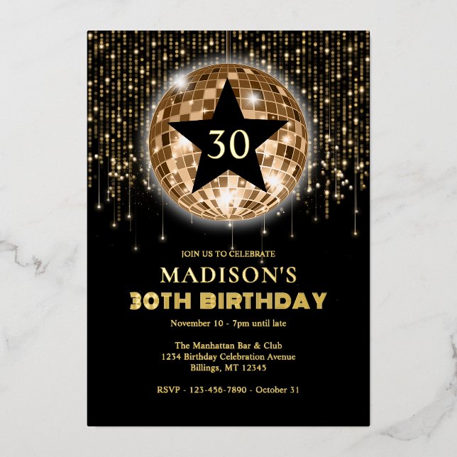 Invitation En Aluminium 30e anniversaire Célébration Black Gold (Recto)