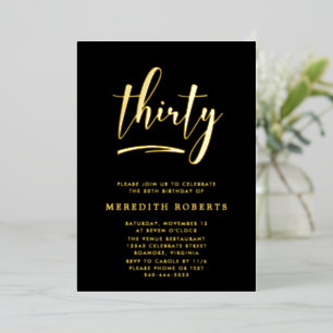 Invitation En Aluminium 30e anniversaire Gold sur Black Luxe Elegant Party