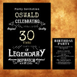 Invitation En Aluminium 30e anniversaire Légendaire Black Gold Retro<br><div class="desc">Pour ceux qui fêtent leur 30e anniversaire, nous avons l'invitation idéale de fête d'anniversaire avec une sensation vintage. L'arrière - plan noir avec une feuille d'or typographie vintage. Le design est simple et élégant, dans une ambiance rétro. Customisez facilement le texte de cette invitation d'anniversaire en utilisant le modèle fourni....</div>