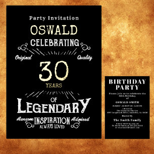 Invitation En Aluminium 30e Anniversaire Légendaire Noir Or Rétro