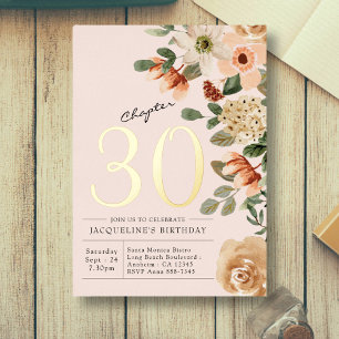 Invitation En Aluminium 30e Anniversaire Vintage Floral Peach Chapitre 30