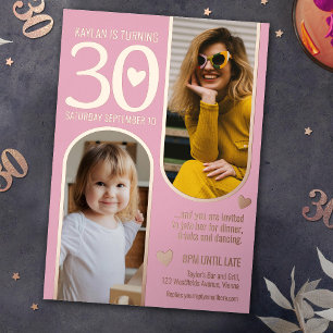 Invitation En Aluminium 30e deux arches anniversaire rose rose coeur or