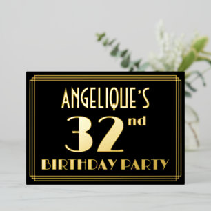 Invitation En Aluminium 32e fête d'anniversaire : Art Déco Look "32", avec