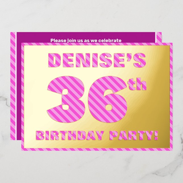 Invitation En Aluminium 36e fête d'anniversaire — Gras, amusant, rose rayu (Recto/Verso)