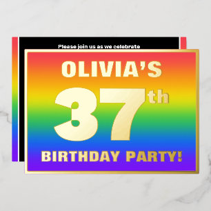 Invitation En Aluminium 37e fête d'anniversaire : Amusant, Motif arc-en-ci