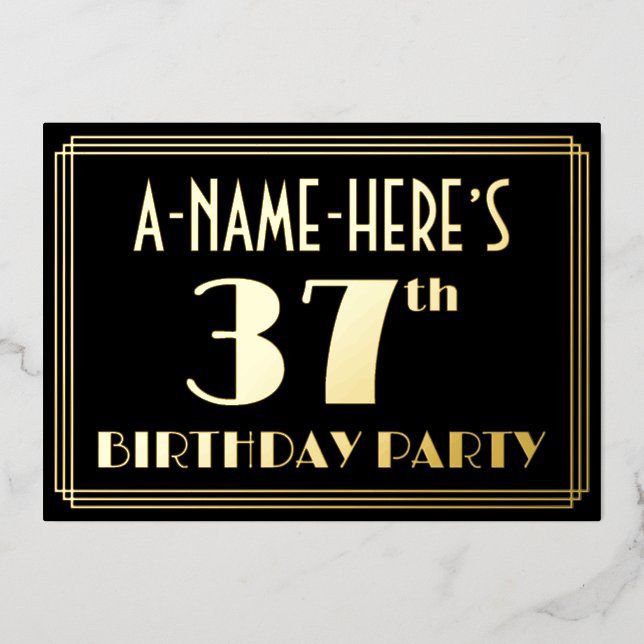 Invitation En Aluminium 37e fête d'anniversaire : Art Déco Look "37", avec (Recto)