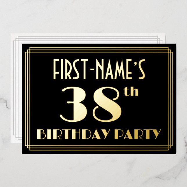 Invitation En Aluminium 38e fête d'anniversaire : Art Déco Look "38", avec (Recto/Verso)