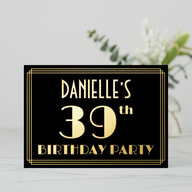 Invitation En Aluminium 39e fête d'anniversaire : Art Déco Look "39", avec (Debout devant)
