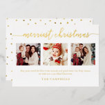 Invitation En Aluminium 3 Photo Collage Script moderne "Joyeux Noël"<br><div class="desc">3 Photo Collage Script moderne "Merriest Christmas" Carte de vacances</div>
