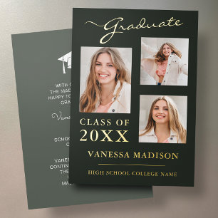 Invitation En Aluminium 3 Photo Script Sage Green Grad Announcement