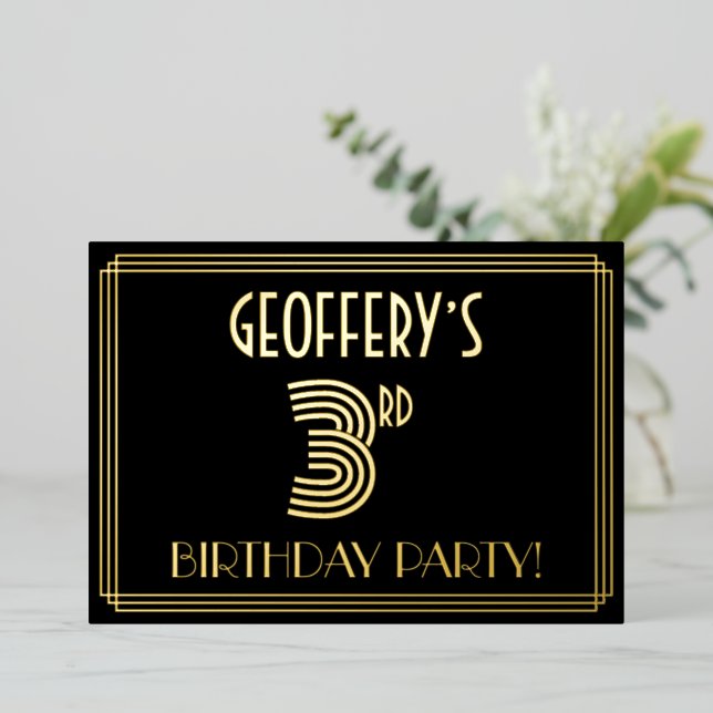 Invitation En Aluminium 3e Anniversaire — Style Art Déco “3” + Nom (Debout devant)