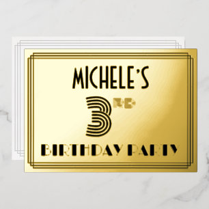 Invitation En Aluminium 3e fête d'anniversaire — Art Déco Style "3" & Nom