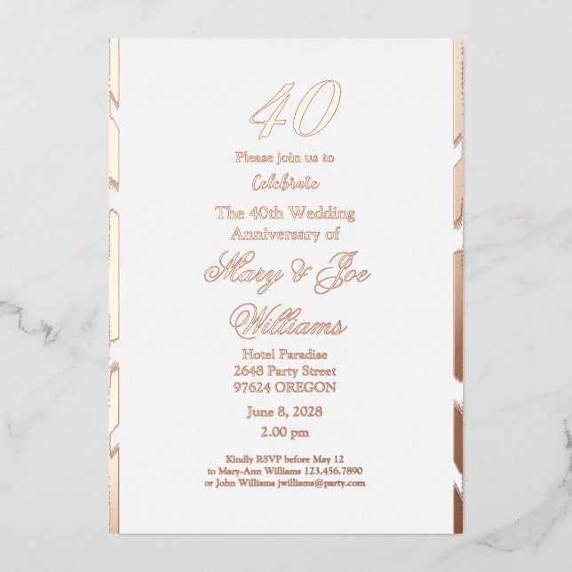 Invitation En Aluminium 40 ans Jubilé Anniversaire 40e Mariage (Recto)