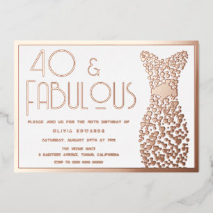Invitation En Aluminium 40 & Fabulous Gold Gown Retro 40e anniversaire