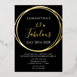 Invitation En Aluminium 40e anniversaire 40 ans et fabuleux Noir Or