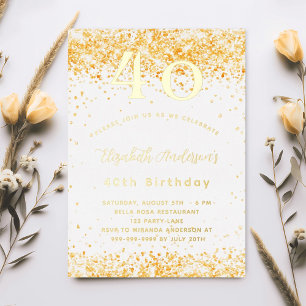 Invitation En Aluminium 40e anniversaire blanc or brillant luxe