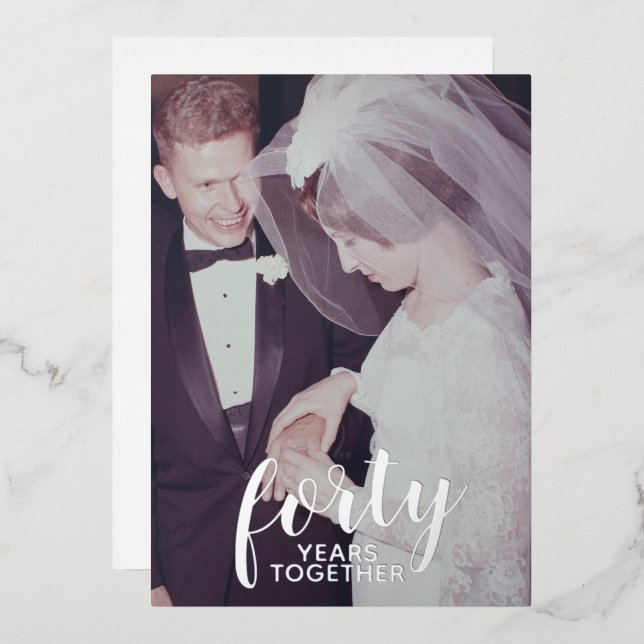 Invitation En Aluminium 40e Anniversaire de Mariage Argent & Photo (Recto/Verso)
