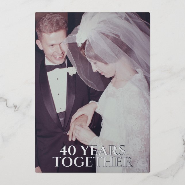 Invitation En Aluminium 40e Anniversaire de Mariage Argent & Photo (Recto)