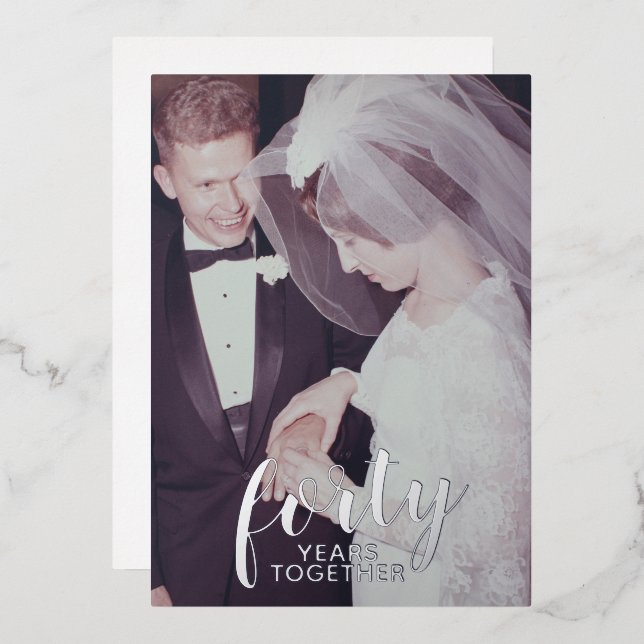 Invitation En Aluminium 40e anniversaire du Mariage argent et photo (Recto/Verso)