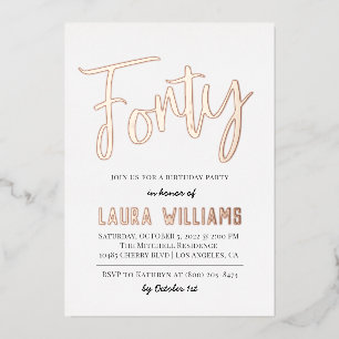 Invitation En Aluminium 40e Anniversaire du mot de script
