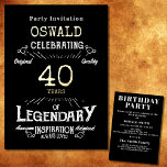 Invitation En Aluminium 40e anniversaire Né légendaire Black Gold Retro<br><div class="desc">Pour ceux qui fêtent leur 40e anniversaire, nous avons l'invitation idéale de fête d'anniversaire avec une sensation vintage. L'arrière - plan noir avec une feuille d'or typographie vintage. Le design est simple et élégant, dans une ambiance rétro. Customisez facilement le texte de cette invitation d'anniversaire en utilisant le modèle fourni....</div>