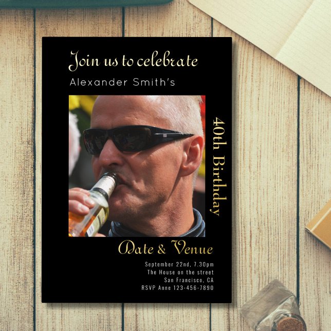 Invitation En Aluminium 40e Anniversaire Noir Or (Créateur téléchargé)