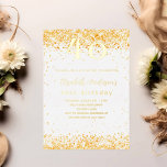 Invitation En Aluminium 40e anniversaire parties scintillant or blanc luxe<br><div class="desc">Pour une soirée élégante de 40ème anniversaire (ou tout âge). Un arrière - plan blanc chic. Décoré de parties scintillant en faux or, brille. Personnalisez et ajoutez un nom, un âge et des détails de la fête. Le nom est écrit avec un script de style écrit à la main. Le...</div>