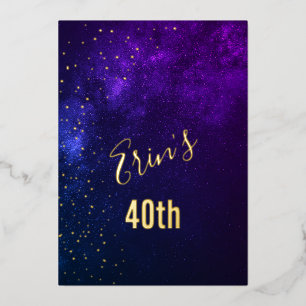 Invitation En Aluminium 40e Anniversaire Soirée Sky Astral Gold Stars Viol