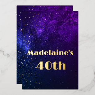 Invitation En Aluminium 40e Anniversaire Soirée Sky Astral Gold Stars Viol