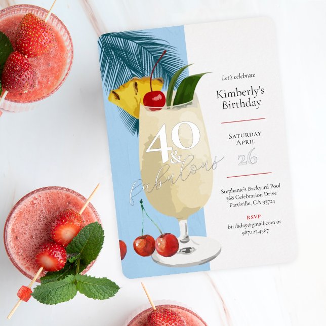 Invitation En Aluminium 40e anniversaire Summer Blue Cocktail Party (Créateur téléchargé)