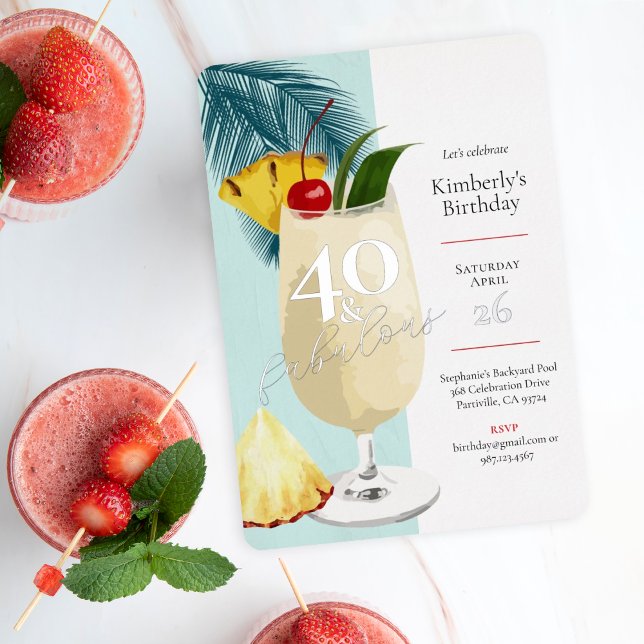Invitation En Aluminium 40e anniversaire Summer Green Cocktail Party (Créateur téléchargé)