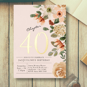 Invitation En Aluminium 40e anniversaire Vintage Pêche florale Chapitre 40
