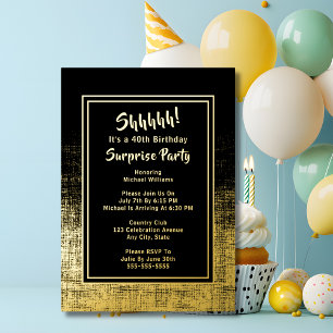 Invitation En Aluminium 40e Photo d'anniversaire surprise au dos noir et o