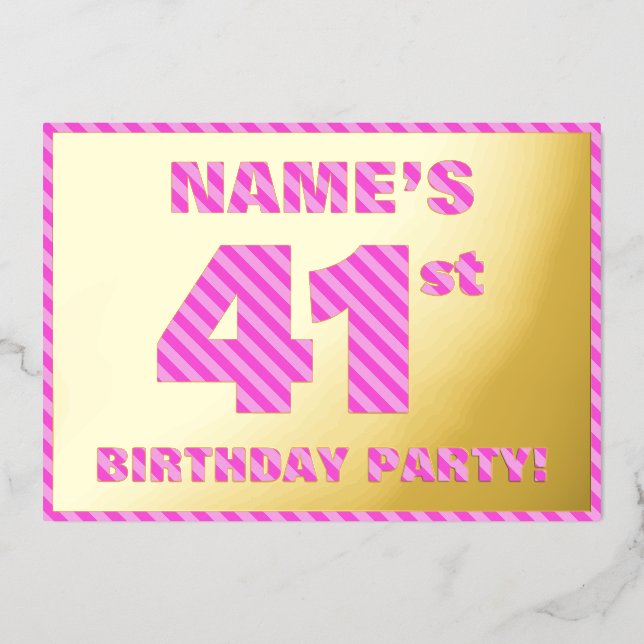Invitation En Aluminium 41e fête d'anniversaire — Audacieux, amusant, rose (Recto)