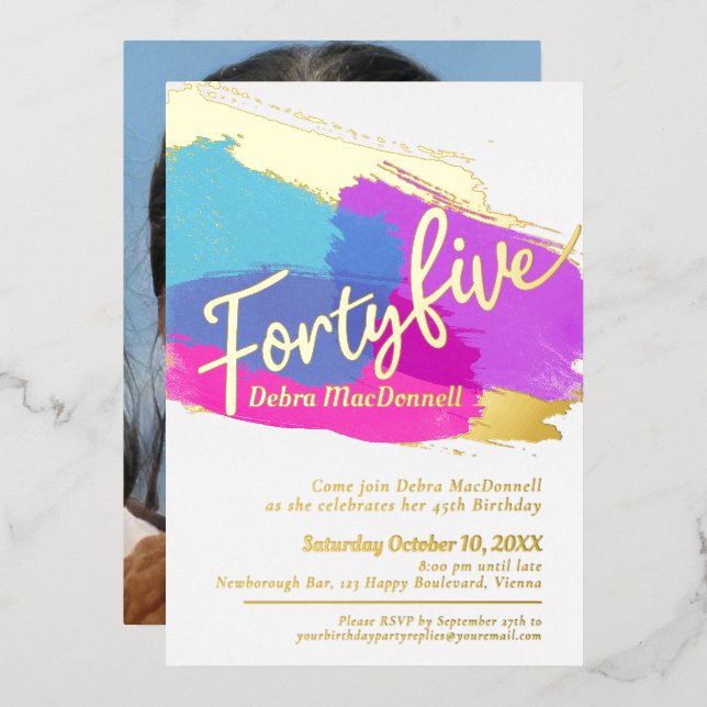 Invitation En Aluminium 45e anniversaire fête d'or photo brillante abstrai (Recto/Verso)