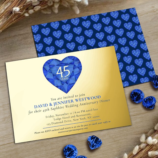 Invitation En Aluminium 45e Sapphire bleu Mariage Anniversaire coeur (Créateur téléchargé)