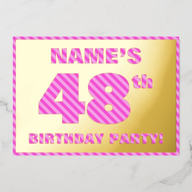 Invitation En Aluminium 48e fête d'anniversaire — Gras, amusant, rose rayu (Recto)
