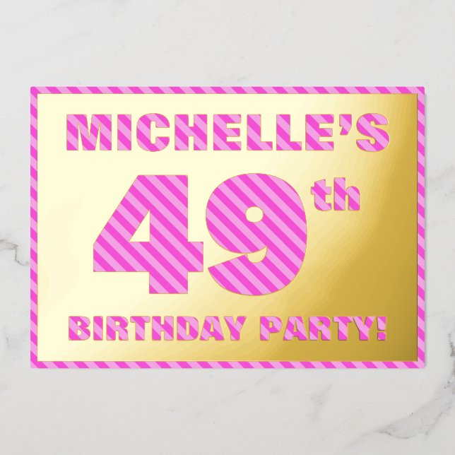Invitation En Aluminium 49e fête d'anniversaire — Gras, amusant, rose rayu (Recto)