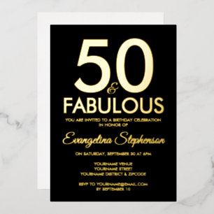 Invitation En Aluminium 50 ans et Fabuleux 50e anniversaire Moderne Noir O