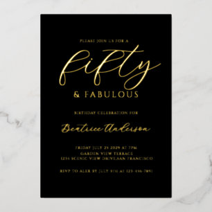 Invitation En Aluminium 50 ans et Fabuleux Anniversaire Noir Or