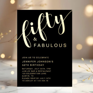 Invitation En Aluminium 50 ans et fabuleux Anniversaire Noir Or